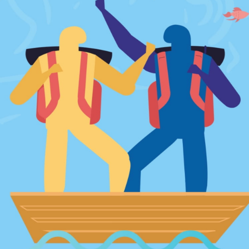 Ilustración de dos jóvenes navegando